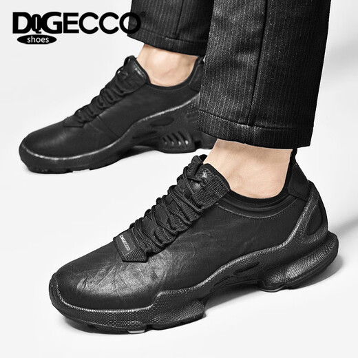 Aibotron DQG ECCO men's toe-layer cowhide spring and autumn genuine leather business casual shoes fashionable lightweight outdoor sports shoes 5515 black 42
