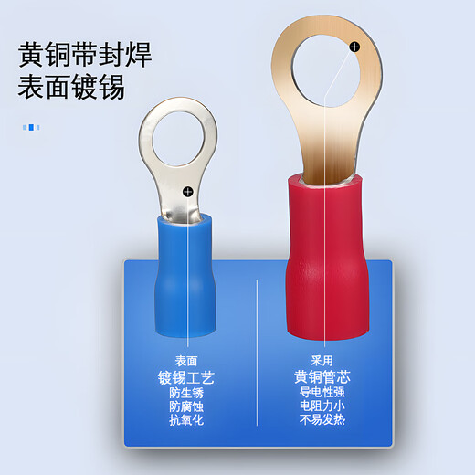 Moviitroni RV series round pre-insulated terminals cold-pressed terminal blocks O-shaped copper nose RV2-8 100 pieces blue