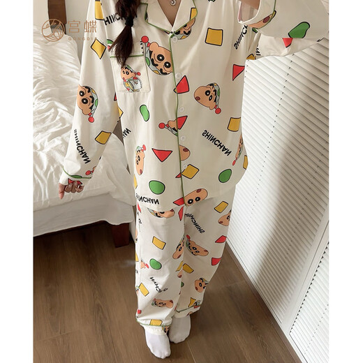 Gong Die Light and Soft Crayon Shin-chan Spring and Autumn Pajamas Couple's Wear Long Sleeve Cartoon Cute Full Print Home Clothes for Men