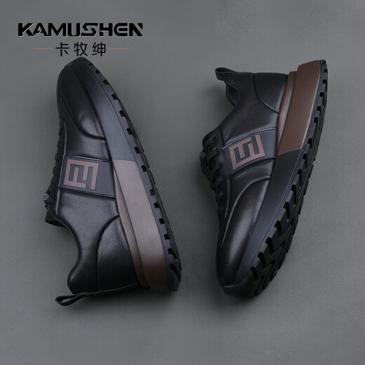 Camushen shoes men's genuine leather 2025 autumn and winter men's shoes new casual shoes men's high-end light luxury trendy shoes increased cowhide shoes black genuine leather light luxury-limited edition 41 leather shoe size