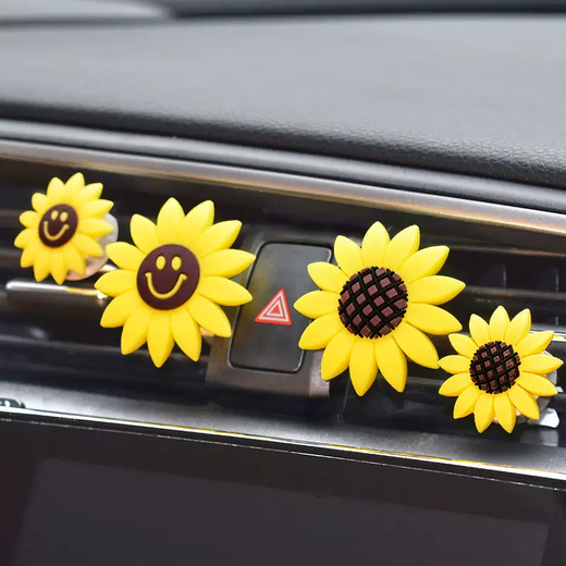 Yusenyi Sunflower Air Vent Perfume Clip Car Air Conditioning Decorative Clip Sunflower Balm Clip Car Interior Decoration Car Ornaments Air Vent Clip Smiling Face Rigui Pair 1g