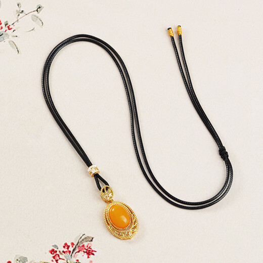 Potala Palace Beeswax Pendant Necklace High-end Niche Egg Faced Amber Sweater Chain Neck Accessories Women's Birthday Gift Beeswax Pendant