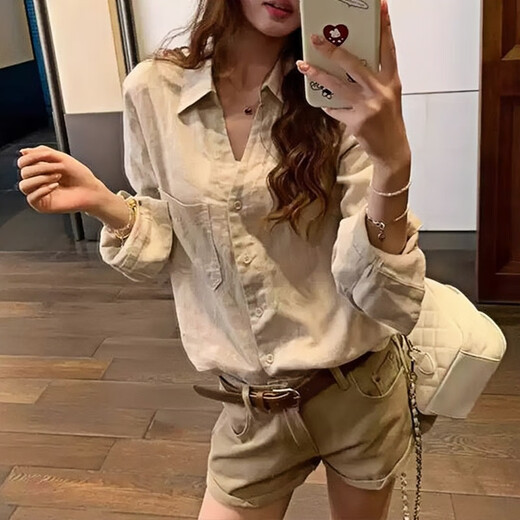 Zuoxu old money style relaxed wide linen long-sleeved shirt for women 2026 spring and autumn design slim casual versatile jacket linen color M (95-105Jin Jin is equal to 0.5 kg)