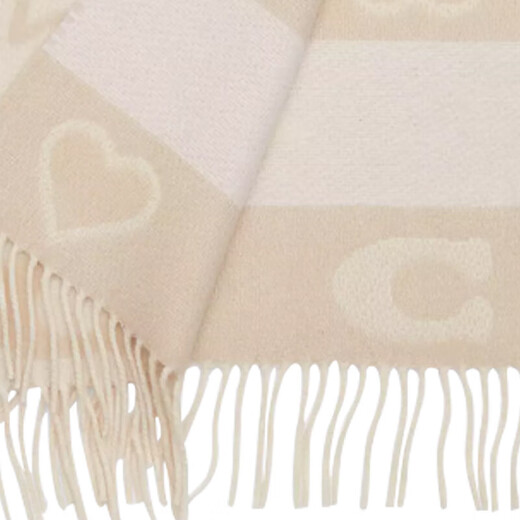 COACH Women's Scarf Tassel Decorated Star Letter Pattern Wool Wool Scarf New Year's Gift for Girlfriend Beige CU810-CHK 182*30.5cm