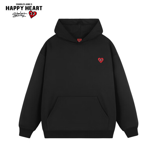 Charles Heart Hooded Sweatshirt for Men and Women Couples Same Style Solid Color Basic Versatile Plus Velvet Thickened Pullover Top Black XL