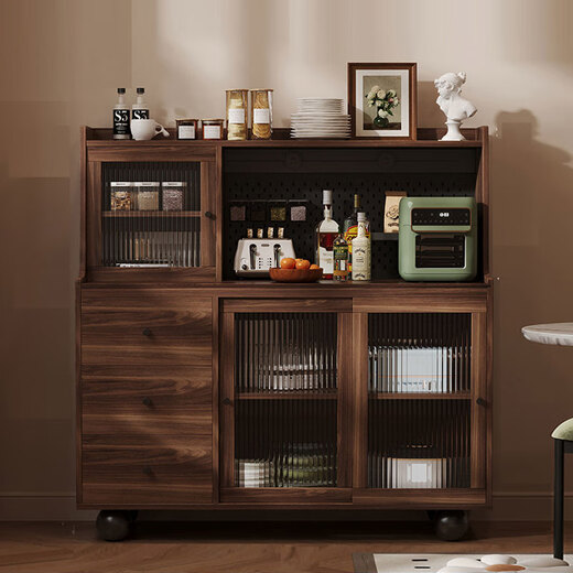 Four-bedroom house solid wood sideboard against the wall integrated storage cabinet coffee cabinet cabinet living room wine cabinet multi-functional tea cabinet storage cabinet walnut color length 160*width 40*height 132cm power track