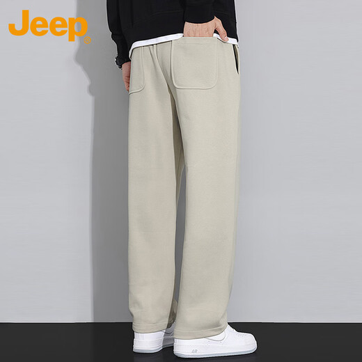 Jeep (JEEP) casual pants men's autumn and winter loose straight pants men's scimitar trendy sports pants for men beige XL