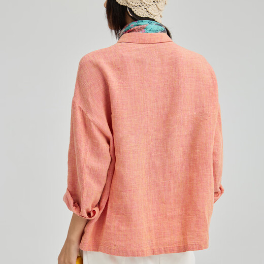 无色无味童趣伊甸园 25年秋冬新品休闲色织亚麻长袖 衬衫 女装 上衣 桔色 M （36）