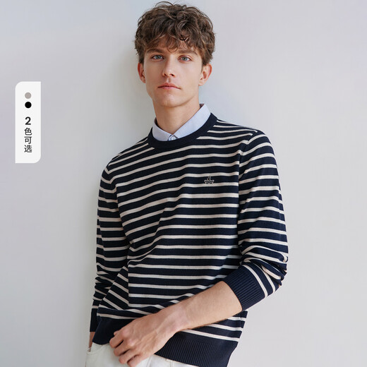 Navigare意大利小帆船假两件针织衫男春秋季老钱风休闲毛衣简约条纹上衣 海军蓝白 L