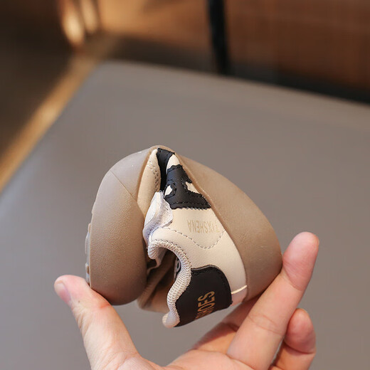 Ginoble baby's new soft-soled leather toddler shoes 2025 autumn and winter infants and toddlers 0-1-3 years old boys' sneakers moral training shoes for women 4 beige leather cut label removal cabinet 20 inner length 14.0cm