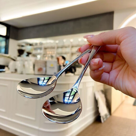 Ostar thickened stainless steel spoon for household Korean style simple and cute internet celebrity eating spoon for adults creative long handle round spoon * antibacterial and anti-bending 1 piece - water drop spoon food grade