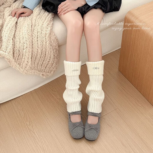 Zhuanying white metal pile socks women's autumn and winter knitted socks versatile y2k wear leg warmer socks wholesale white one size