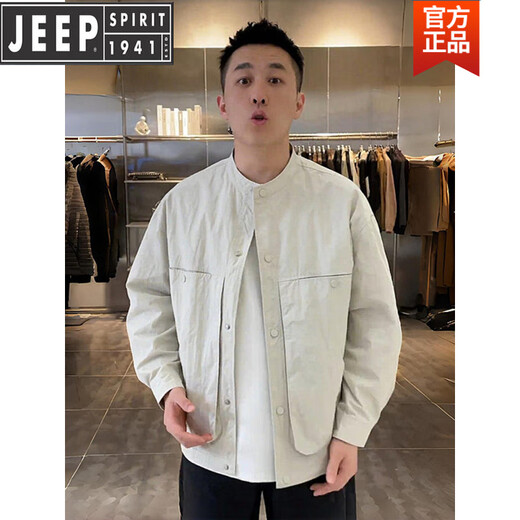JEEP2025 Autumn Trend Henry Collar Shirt Jacket Men's Simple Fashion Loose Versatile Slim Casual Jacket Apricot XL 140-160Jin Jin is equal to 0.5 kg