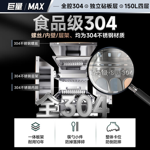 Canbo Disinfection Cabinet Household Embedded Massive Yufeng Four-layer Full Two-Star 150L Large Capacity Full 304 Stainless Steel Tableware Bottle Dryer XDZ150-ER820 Upgraded Model