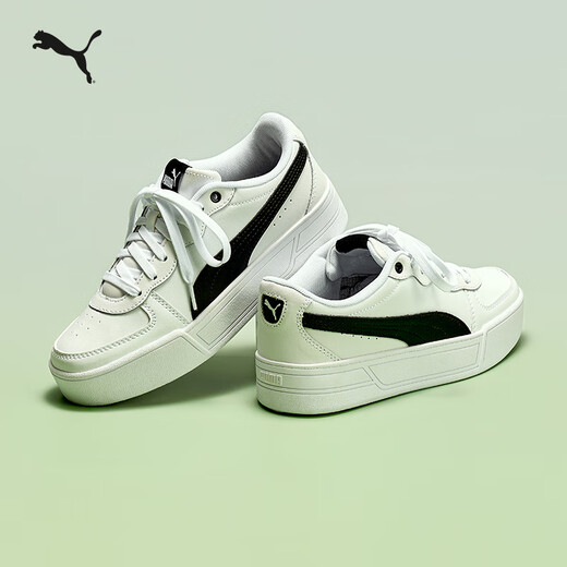 PUMA White Shoes Increased Thick Sole Tennis Style Sneakers Women's Casual Shoes SKYE 374764 White-Black-02 38