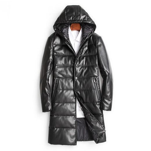 MAGIOPY winter new high-end brand leather clothes men's mid-length removable hooded slim Korean style leather coat casual jacket international light luxury black M