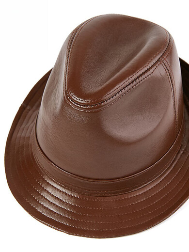 What a cool leather hat for men, spring and autumn casual leather hats, middle-aged and elderly British sheepskin Panama hats, trendy felt hats, black L (55-56cm)