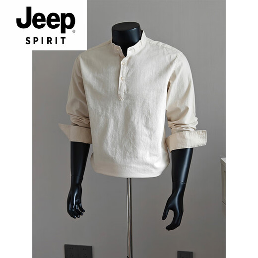 JEEP SPIRIT black Henry collar long-sleeved shirt men's autumn money style polo shirt American shirt jacket black M (95-115Jin Jin equals 0.5 kg)