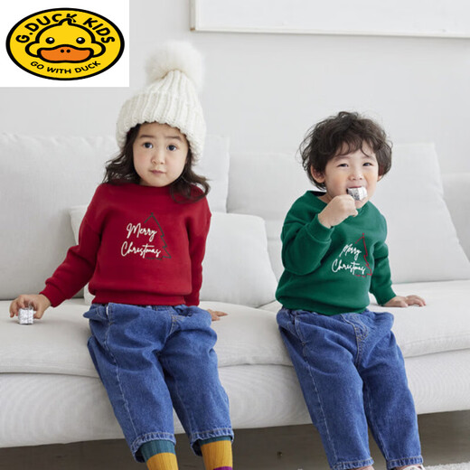 G.duck Christmas parent-child wear 2025 autumn and winter new long-sleeved round neck sweatshirt versatile children's clothing tops family wear burgundy autumn style 165 adults S