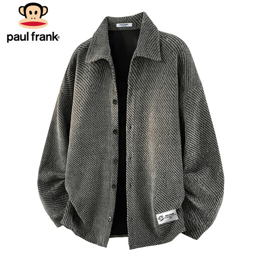 Paul Frank Jacket Men's Autumn and Winter American Jacket Men's Loose Casual Cardigan Top Men's Dark Gray 2XL