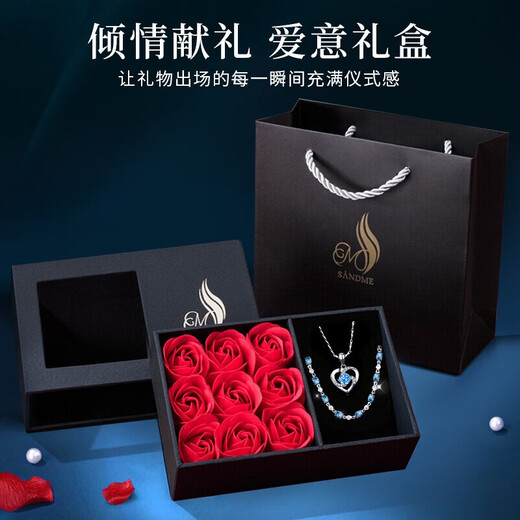 GRAMDA Eternal Heart Pure Silver Necklace Women's Clavicle Chain Mom Pendant Fashion Jewelry Wife's Birthday Gift for Girlfriend Pure Silver Necklace 925 Silver Bracelet Rose Gift Box