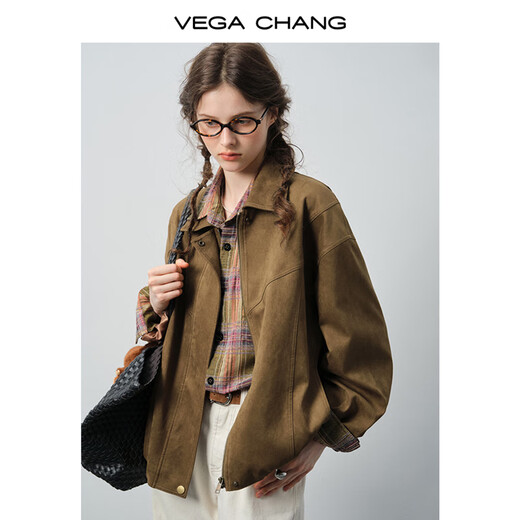 VEGA CHANG Short Jacket Women's 2026 New Spring Fashion Commuting Splicing Line Design Jacket Warm Baked Brown (Coat) S