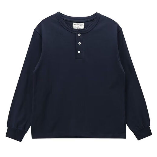 Yuandi Henry Collar Long Sleeve American Retro Long Sleeve T-Shirt Men's Simple Ami Khaki Heavy Henley Collar Bottoming Shirt Men Gray M