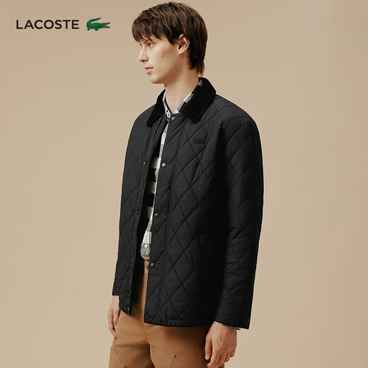 LACOSTE French Crocodile Men's Autumn and Winter Simple Comfortable Warm Lapel Jacket Short Cotton Jacket Men|BH6816 031/Black M 50/175