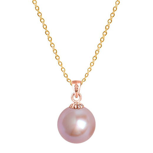 Half a grain of 18K gold natural freshwater pearl pendant, 925 silver necklace, Korean single pendant for women, round strong light, white pearl gold base + silver gold-plated chain 11-12mm