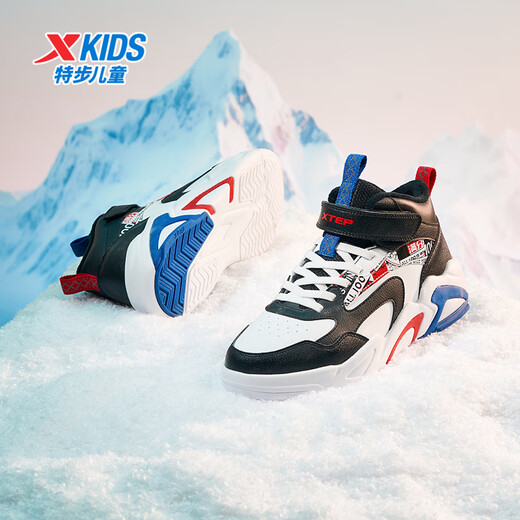 XTEP children's shoes, children's winter velvet sports shoes, versatile cotton shoes for boys and girls, XTEP white/black 38