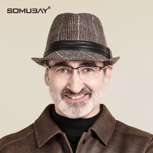 SOMUBAY old man hat men's autumn and winter grandpa windproof warm hat middle-aged and elderly father British gentleman style jazz hat coffee color one size 56-60CM