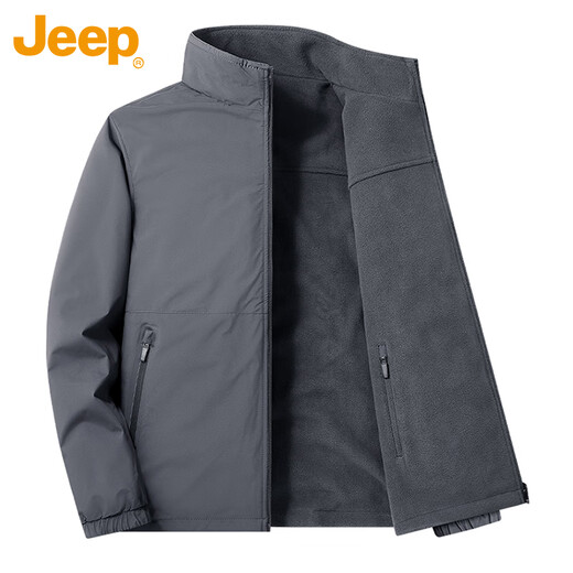 Jeep (JEEP) jacket men's velvet thickened warm jacket autumn and winter stand-up collar casual loose clothes dark gray velvet 2XL