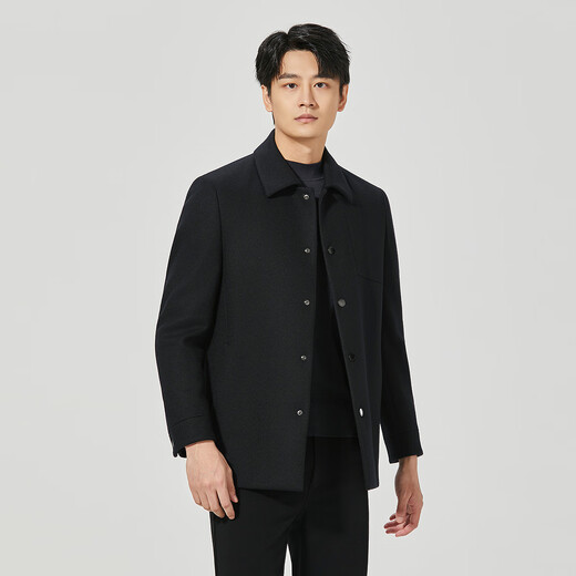 Lilan Men's Wool Coat Men's Medium Long Lapel Sheep Wool Coat Winter Warm Business Men's Coat Black (24DYR2011Y) XL 175/92A