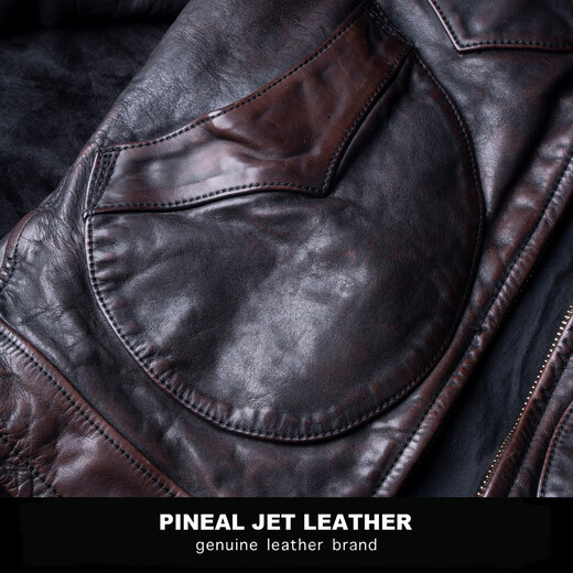 PINEAL JET LEATHERPJL Men's Classic Short American Retro Distressed Western Lapel Slim Horsehide Mendoza Leather Jacket Black Black Tea M (130Jin Jin is equal to less than 0.5kg)