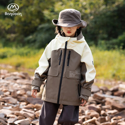 BANDOCIN Half-time casual girls three-in-one detachable storm jacket autumn and winter windproof and waterproof children's outdoor top dark red 160