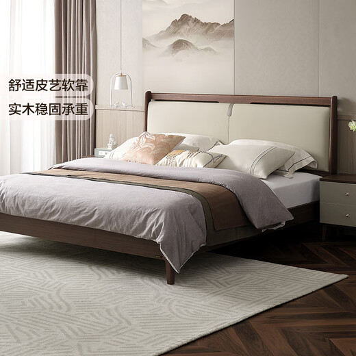 Quanyou Home Furnishing New Chinese style bed with solid wooden legs double large bed for the second bedroom 1.5x2 meters modern light luxury soft bed furniture