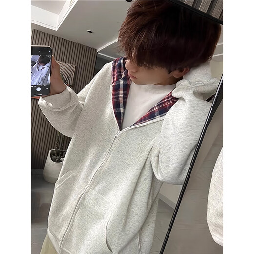 Мужской клетчатый кардиган с капюшоном и толстовка Du Xiaoxian, весенне-осенний праздник, двухсекционная куртка американского модного бренда с тяжелой жесткой молнией, черный плюс бархат. Рекомендуемый размер XL 120-140Цзиньцзинь равен 0,5 кг.