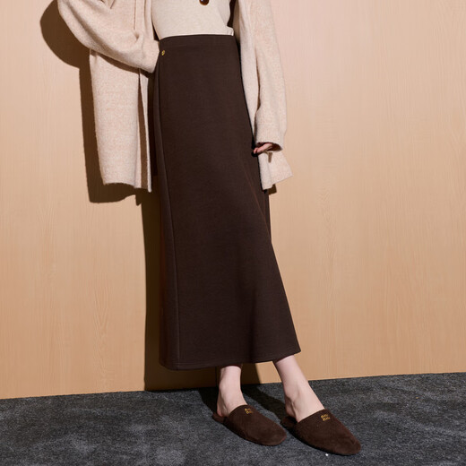 Sancai 2025 new winter style simple and elegant elastic waist skirt temperament commuting A-line skirt long skirt M