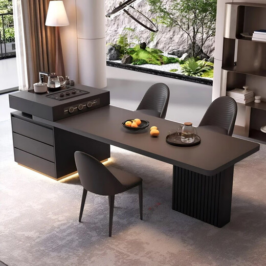 Slate Italian style island dining table minimalist retractable small apartment home high-end all-in-one multifunctional living room tea making island island dining table + flat version (orbit socket) 1.6 meters one table and four chairs (goat chair)