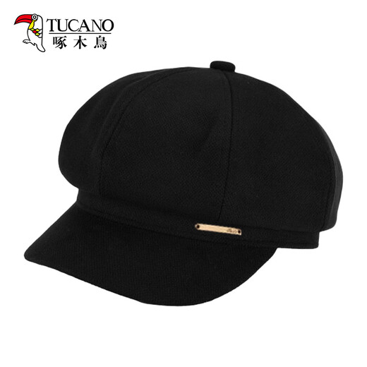 Woodpecker beret women's hat 2026 spring new newsboy hat big head circumference showing face small octagonal hat painter hat black one size