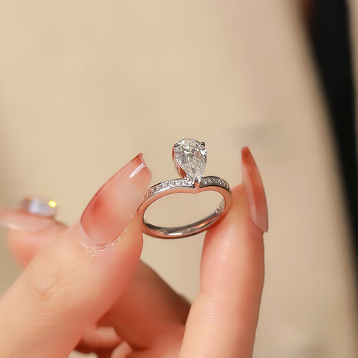 AVHE platinum diamond ring, artificially cultivated diamond, one carat pear-shaped pear-shaped diamond ring, asking for wedding gift, Chinese Valentine's Day diamond ring, platinum diamond ring - 1 carat D color VVS main diamond, number 9-20 circle can be noted