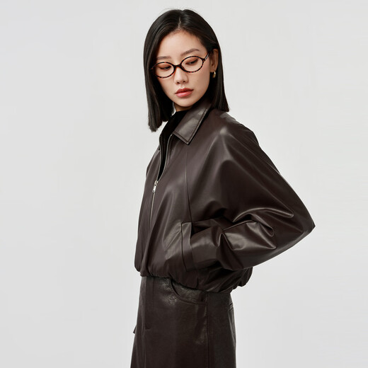 VIEA.ING shopping mall same style leather jacket for women 2025 autumn and winter return to the countryside Maillard brown top dark brown S