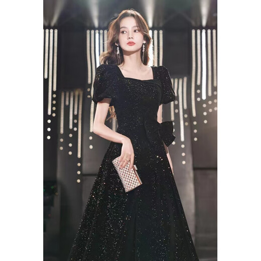 Timochi Music Student Art Exam Dress Female Vocal Performance Costume Black Dinner Party Temperament High-end Light Luxury Niche French Adult Black 6 Zip S