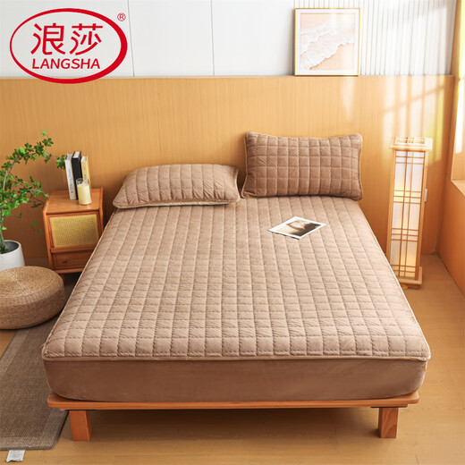 Langsha 2025 New Type A Baby Velvet Quilted Sheet Single Product Single Piece Mattress Protector Bed Protector Khaki Single Sheet 180cm*200cm