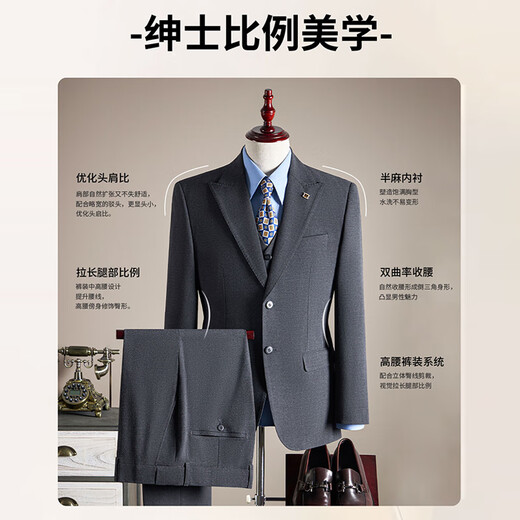 ROMON Suit+Vest+Trousers Suit Men's Business Professional Wedding Dress Jacket Sapphire Blue 3XL