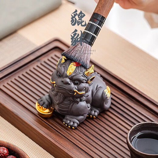 Xixi Taitai purple clay Pixiu tea pet ornaments can be used to raise light luxury high-end tea sets, tea table decorations on the tea table, lucky tea play, purple sand lucky star Gaozhao - male and female pair
