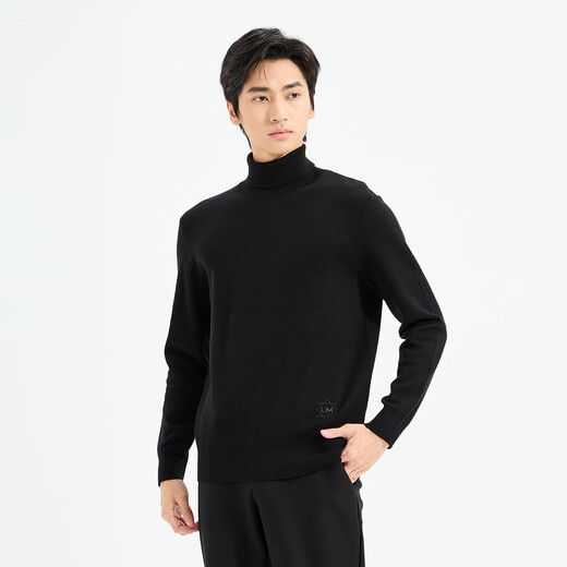 LiLang Light Fashion Men's Clothing Shopping Mall Same Style Wool Sweater Men's Machine Washable Turtleneck Cashmere Blended Warm Long-Sleeved Sweater Black (1Y) XL (175)