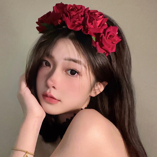 Beautifully made dark gothic style Lolita red rose headband for female brother Halloween cos funny photo headband bride hair accessories 1 red rose headband