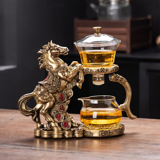 Lazy automatic tea maker tea set household kung fu magnetic high-end tea making artifact glass teapot tall golden horse automatic tea maker + tea preparation + male cup