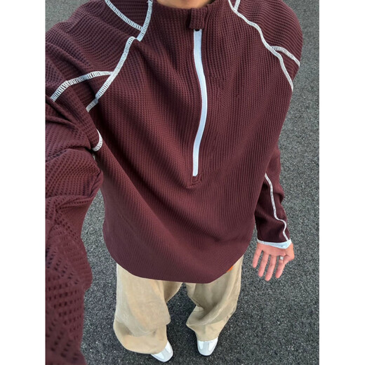 XUANSENTU Hasselblad half-zip sweatshirt men's autumn design outdoor sports cycling clothing American Polo shirt long-sleeved T-shirt purple M